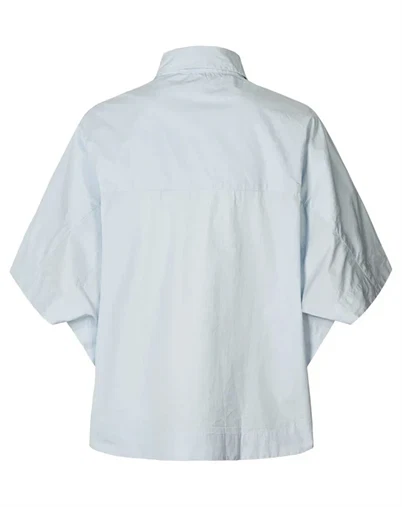 Rabens Saloner - Berte Poplin Curved Hem Skjorte - Light Blue